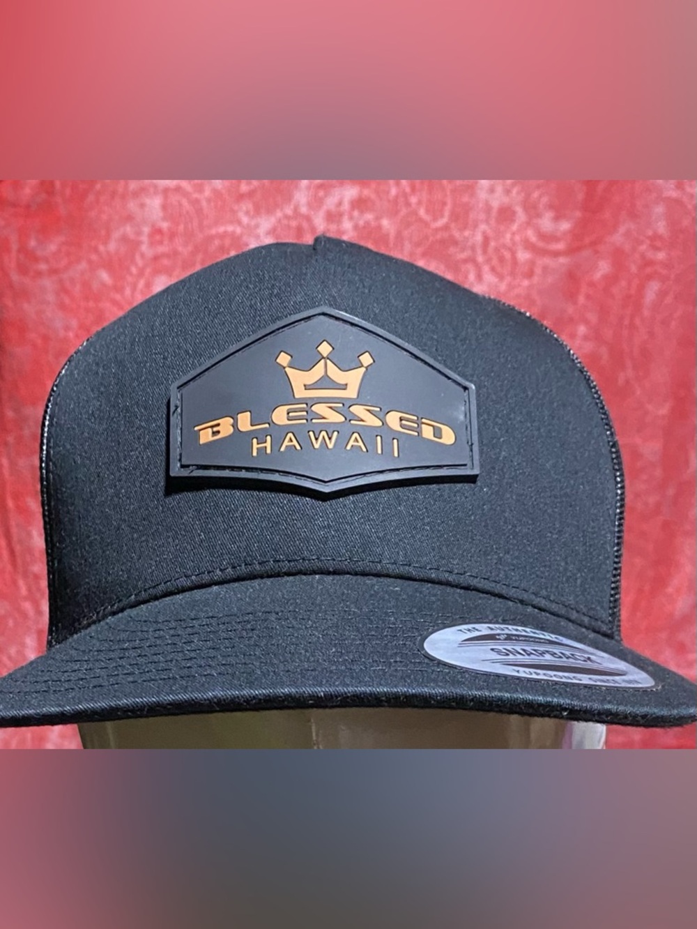 Blessed Hawaii Snapback Trucker Hat Black Gold Logo